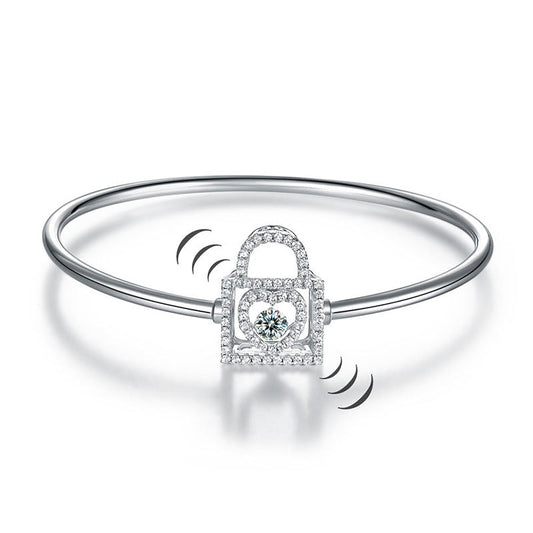 Heart Lock Dancing Stone Bangle Solid 925 Sterling Silver Good for Bridal Bridesmaid Gift XFB8011