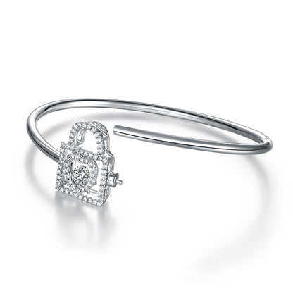 Heart Lock Dancing Stone Bangle Solid 925 Sterling Silver Good for Bridal Bridesmaid Gift XFB8011