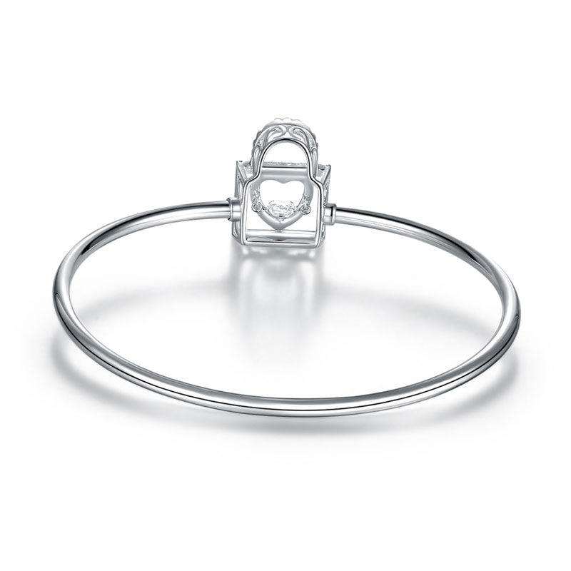 Heart Lock Dancing Stone Bangle Solid 925 Sterling Silver Good for Bridal Bridesmaid Gift XFB8011