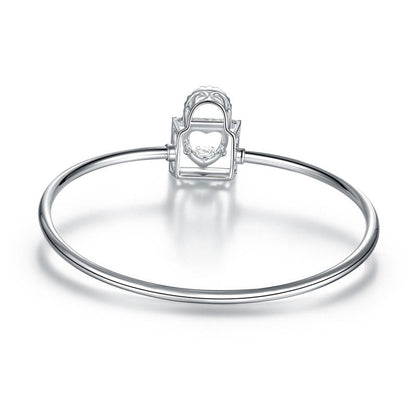 Heart Lock Dancing Stone Bangle Solid 925 Sterling Silver Good for Bridal Bridesmaid Gift XFB8011