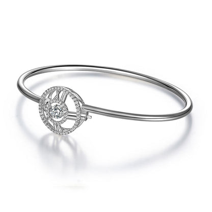 Roman Number Dancing Stone Bangle Solid 925 Sterling Silver for Women XFB8012