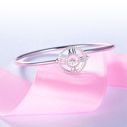 Dancing Stone Cross Bangle Solid 925 Sterling Silver Bridal Wedding XFB8015
