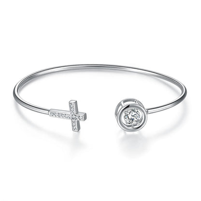 Dancing Stone Cross Bangle Solid 925 Sterling Silver Bridal Wedding XFB8015