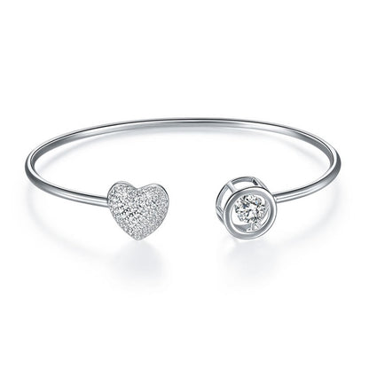 Dancing Stone Heart Bangle Solid 925 Sterling Silver Bridal Wedding XFB8016