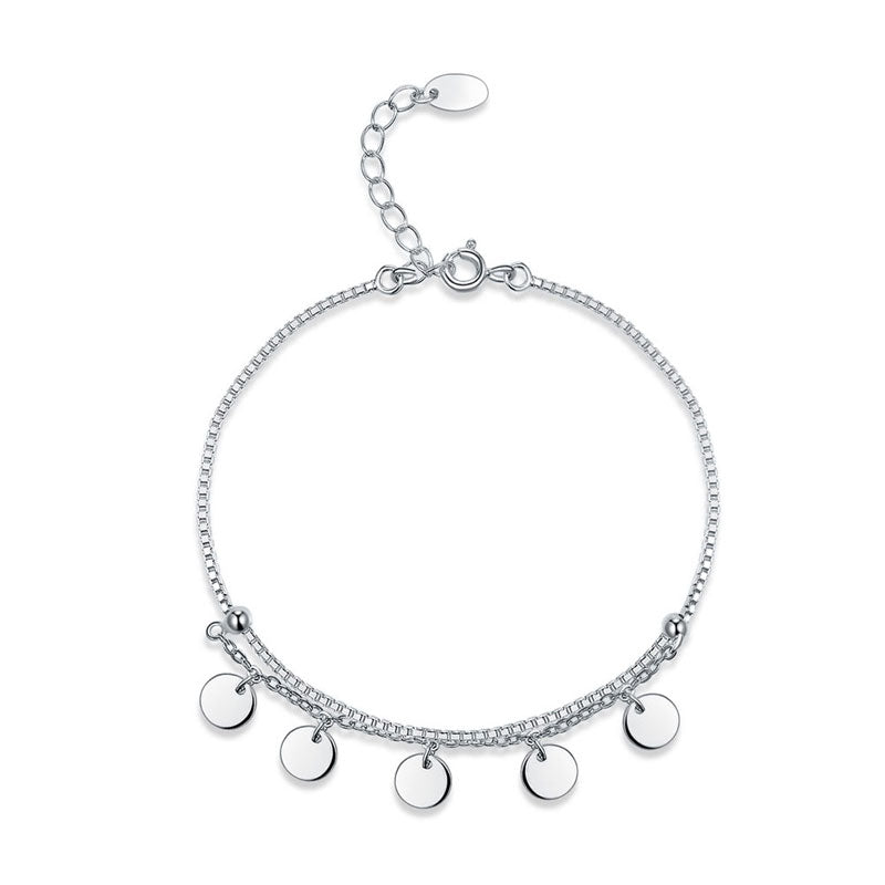 Solid 925 Sterling Silver Bracelet Dangle Circle Fashion Bridesmaid Wedding Gift XFB8021
