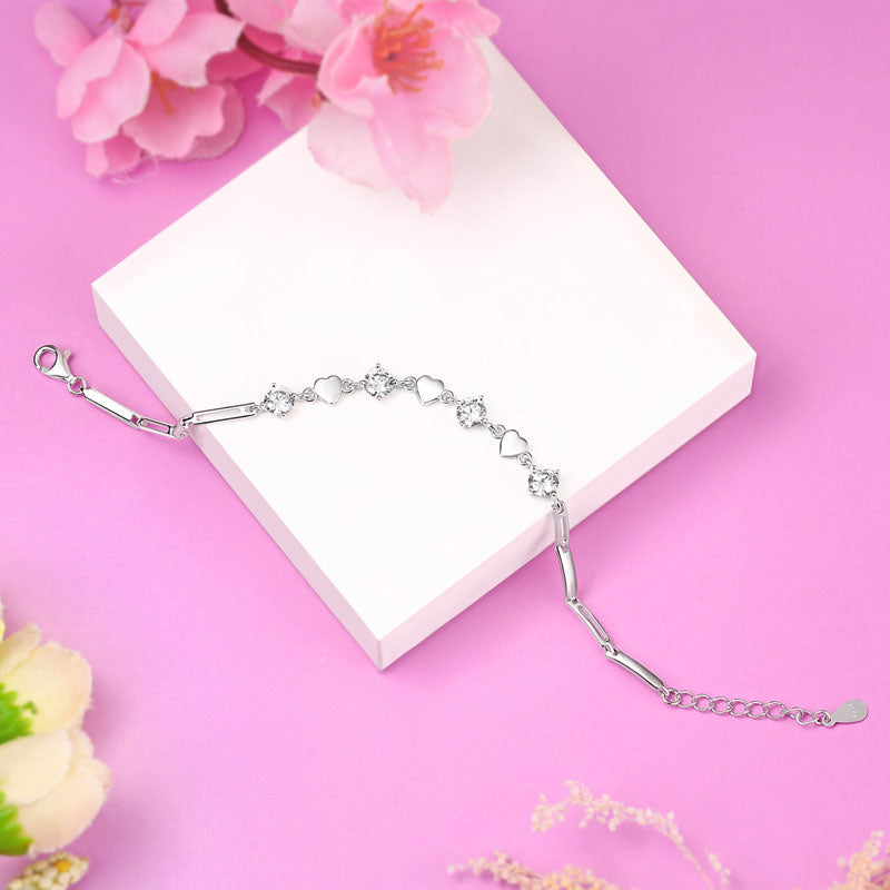 925 Pure Silver Lady Heart Simple Elegant Bracelet Adjustable XFB8042