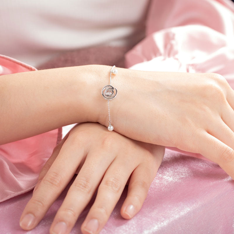 Moissanite Diamond Fresh Water Pearls @ Dancing Stone Bracelet 925 Sterling Silver MFB8129