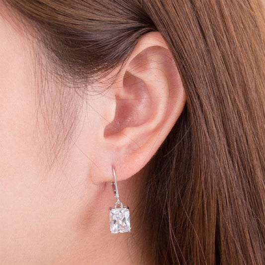 4 Carat Emerald Cut Simulated Diamond 925 Sterling Silver Dangle Earrings XFE8013