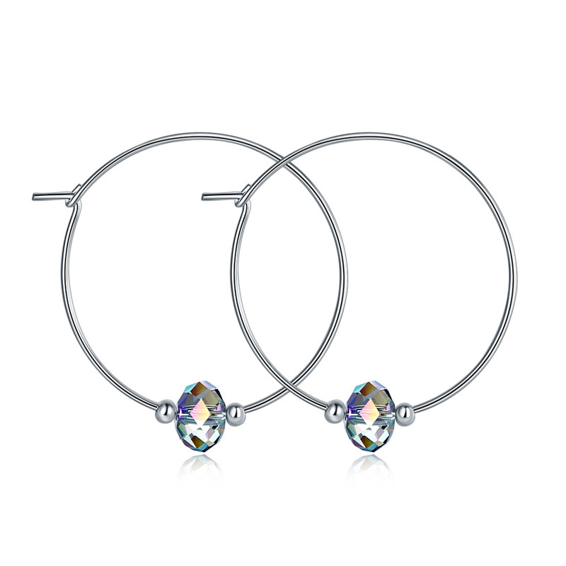 Top Quality 925 Sterling Silver Hoop Earrings AB Austrian Crystal Party Birthday Gift XFE8136