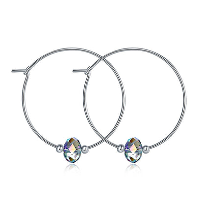 Top Quality 925 Sterling Silver Hoop Earrings AB Austrian Crystal Party Birthday Gift XFE8136