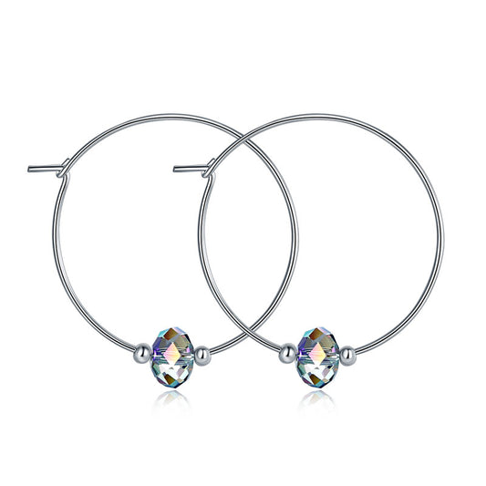 Top Quality 925 Sterling Silver Hoop Earrings AB Austrian Crystal Party Birthday Gift XFE8136