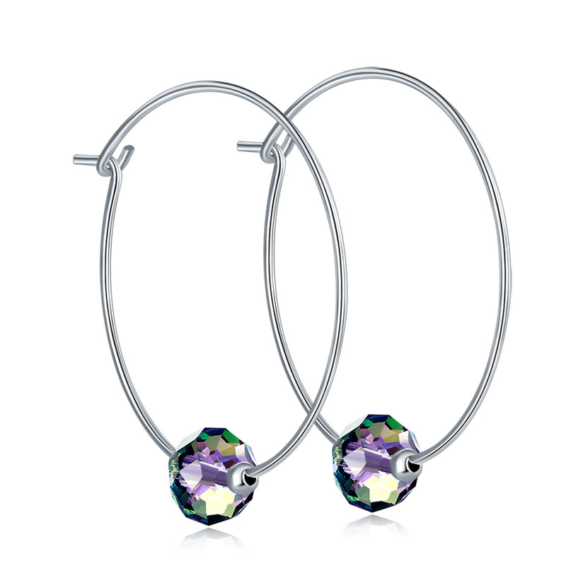 Top Quality 925 Sterling Silver Hoop Earrings AB Austrian Crystal Party Birthday Gift XFE8136