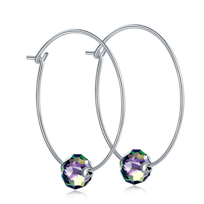 Top Quality 925 Sterling Silver Hoop Earrings AB Austrian Crystal Party Birthday Gift XFE8136
