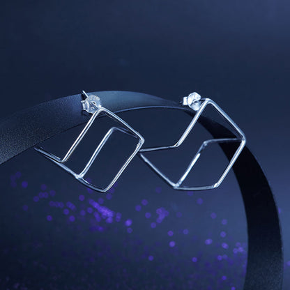 Cube Stud 925 Sterling Silver Earrings Fashion Stylish Jewelry XFE8138