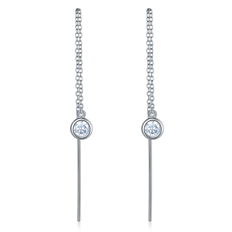 Dangle Drop 925 Sterling Silver Earrings One Line Long Elegant XFE8141