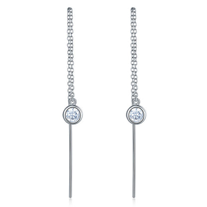 Dangle Drop 925 Sterling Silver Earrings One Line Long Elegant XFE8141