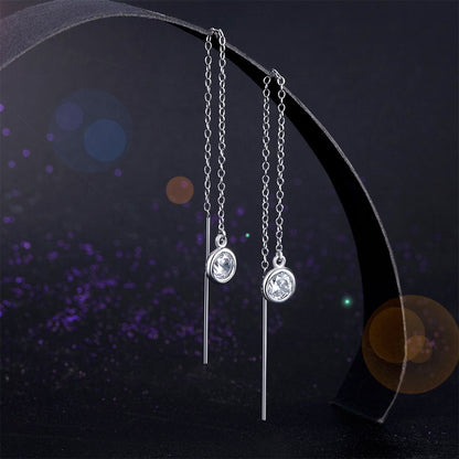 Dangle Drop 925 Sterling Silver Earrings One Line Long Elegant XFE8141