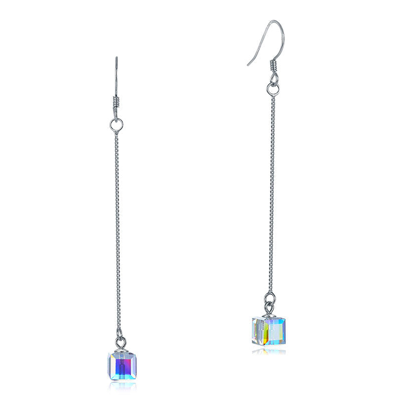 Top Quality Dangle Drop Line 925 Sterling Silver Earrings AB Austrian Crystal Party Birthday Gift XFE8142