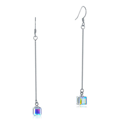 Top Quality Dangle Drop Line 925 Sterling Silver Earrings AB Austrian Crystal Party Birthday Gift XFE8142