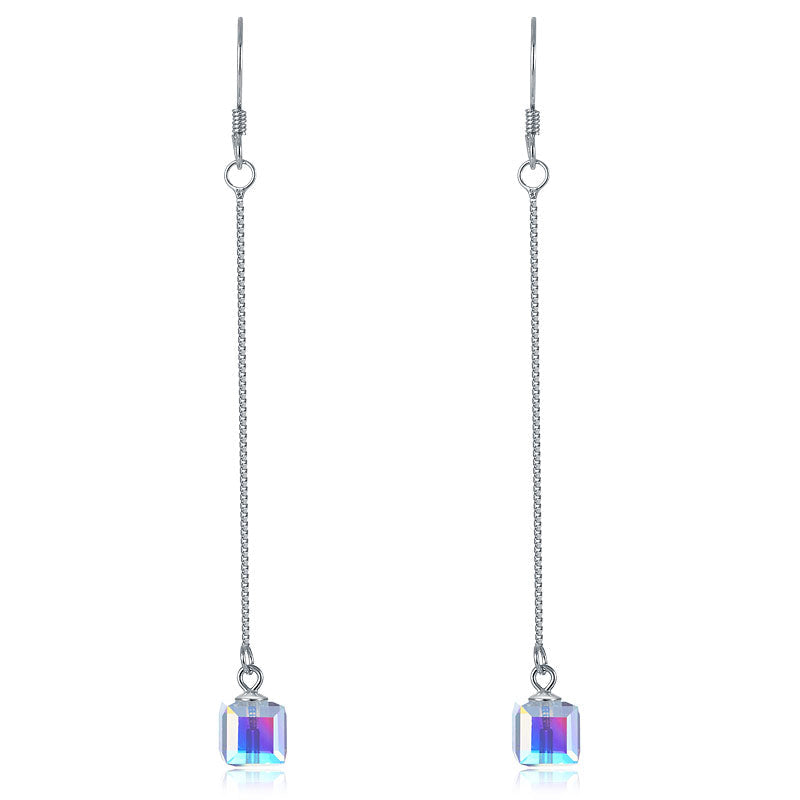 Top Quality Dangle Drop Line 925 Sterling Silver Earrings AB Austrian Crystal Party Birthday Gift XFE8142