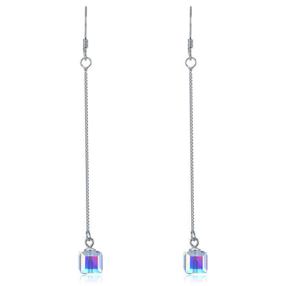 Top Quality Dangle Drop Line 925 Sterling Silver Earrings AB Austrian Crystal Party Birthday Gift XFE8142