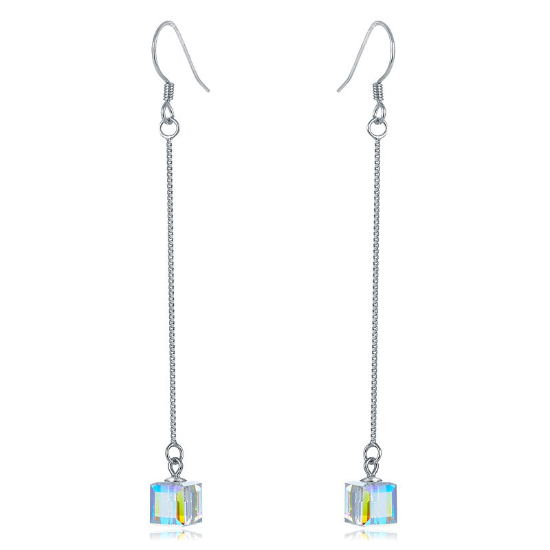 Top Quality Dangle Drop Line 925 Sterling Silver Earrings AB Austrian Crystal Party Birthday Gift XFE8142
