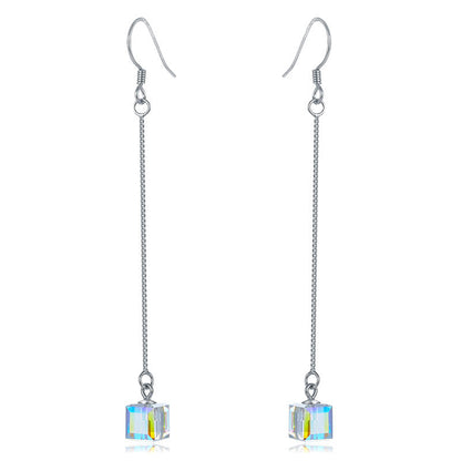Top Quality Dangle Drop Line 925 Sterling Silver Earrings AB Austrian Crystal Party Birthday Gift XFE8142
