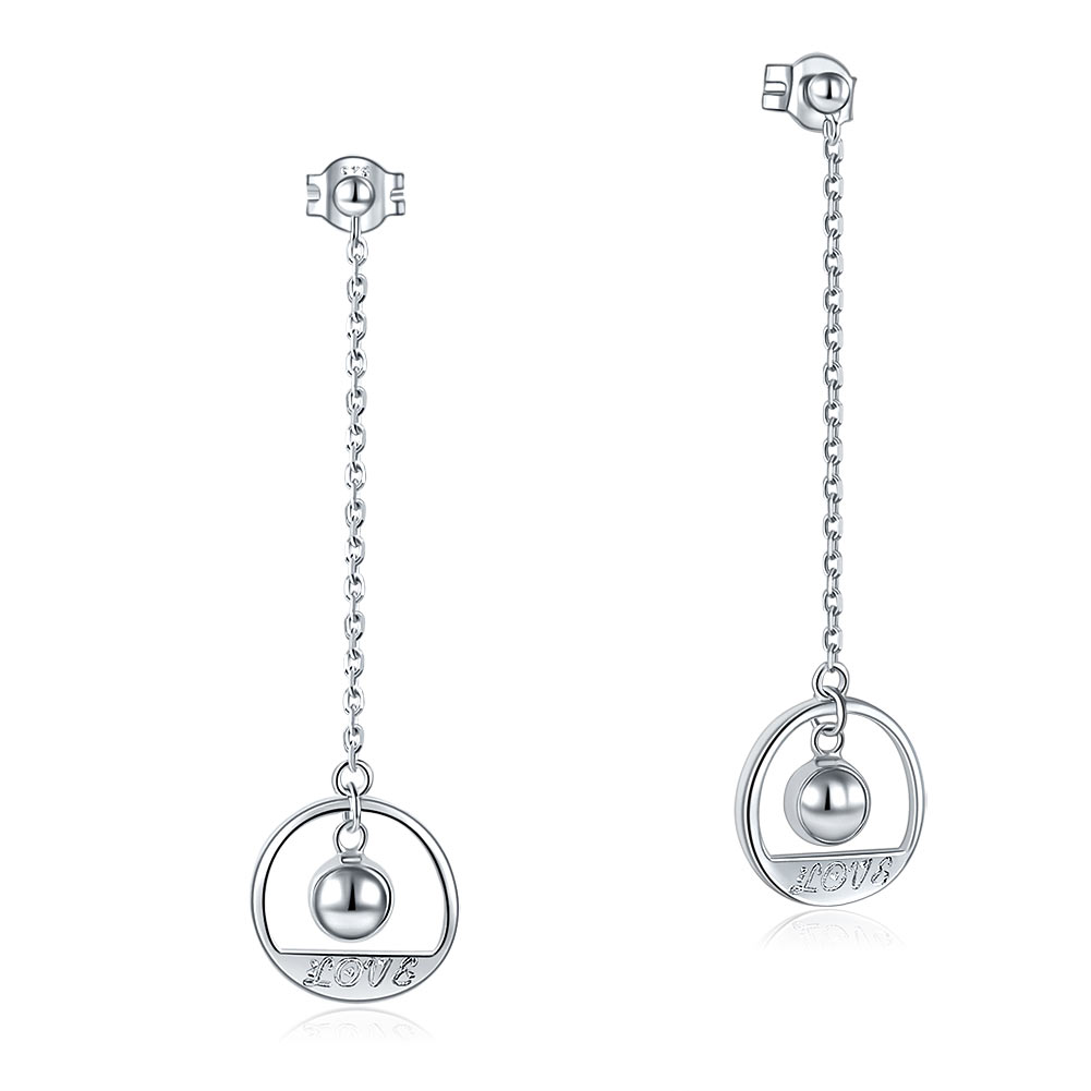 Solid 925 Sterling Silver Long Drop Dangle Love Earrings XFE8147