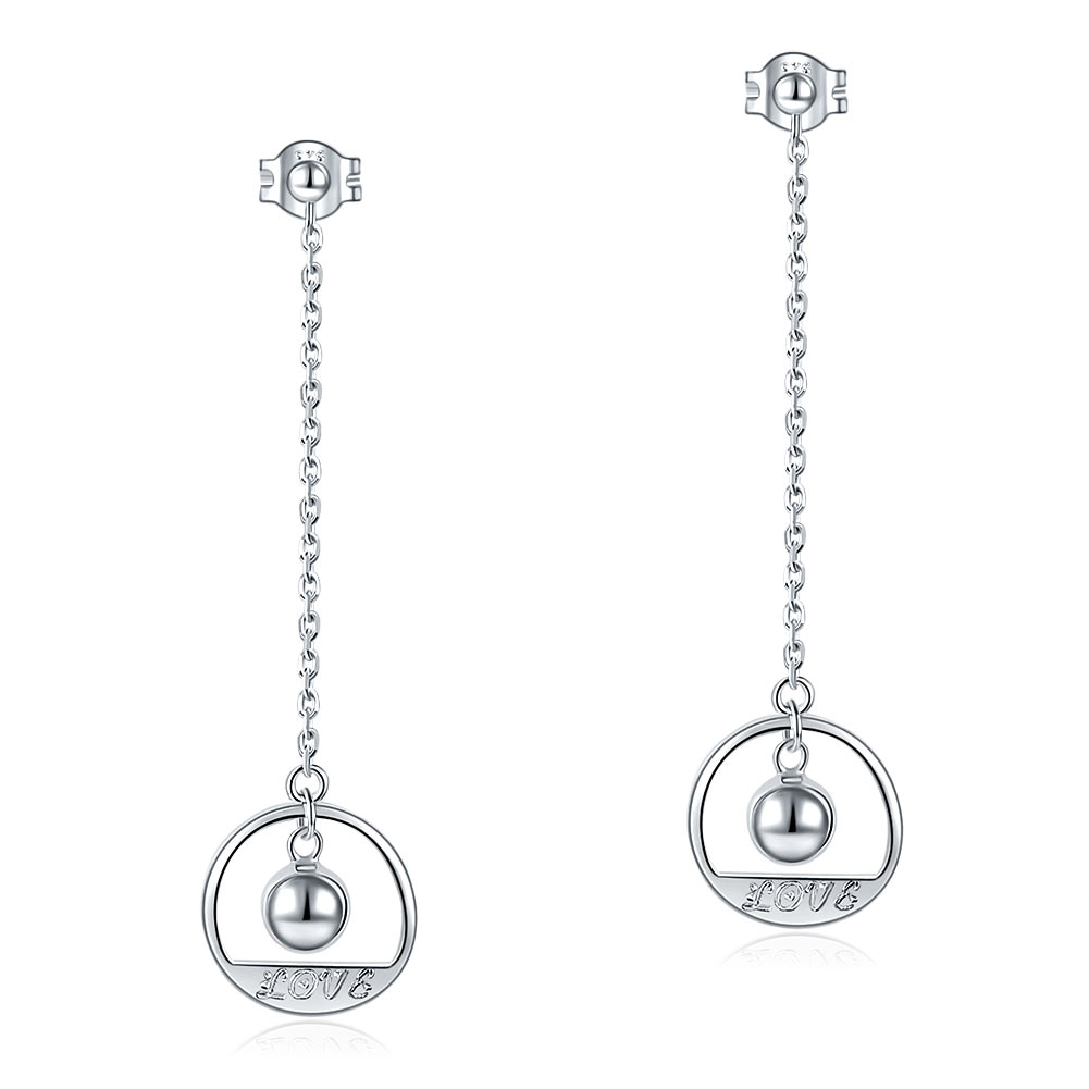 Solid 925 Sterling Silver Long Drop Dangle Love Earrings XFE8147