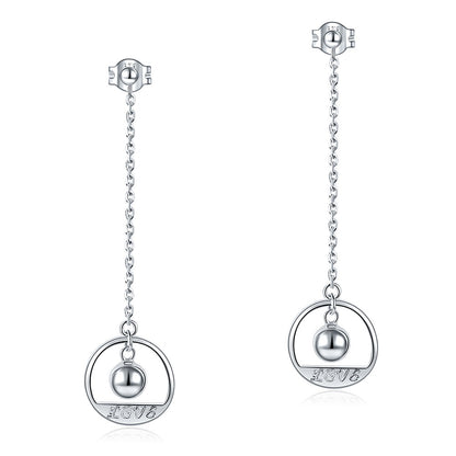 Solid 925 Sterling Silver Long Drop Dangle Love Earrings XFE8147