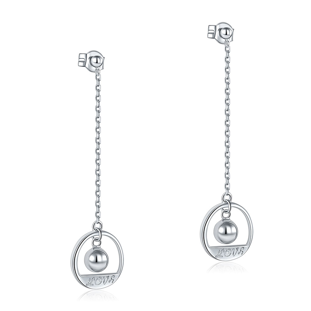 Solid 925 Sterling Silver Long Drop Dangle Love Earrings XFE8147
