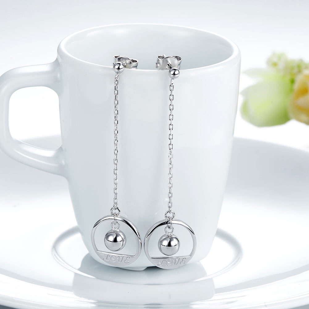 Solid 925 Sterling Silver Long Drop Dangle Love Earrings XFE8147