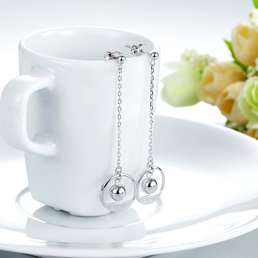Solid 925 Sterling Silver Long Drop Dangle Love Earrings XFE8147