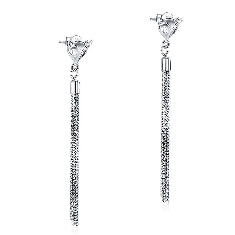 Solid 925 Sterling Silver Earrings Dangle Drop Fox Simple Elegant XFE8149