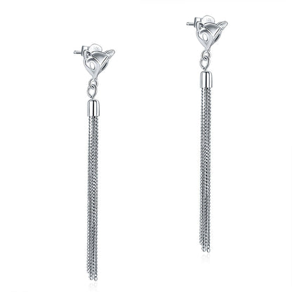 Solid 925 Sterling Silver Earrings Dangle Drop Fox Simple Elegant XFE8149