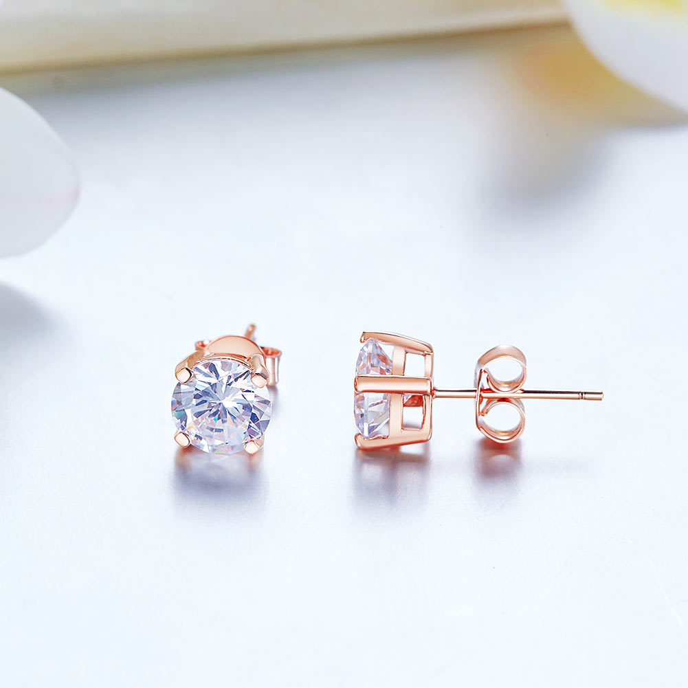 1 Carat Simulated Diamond Stud Earrings 925 Sterling Silver Rose Gold Plated  XFE8151