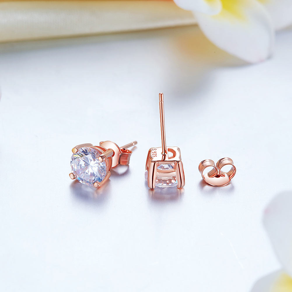 1 Carat Simulated Diamond Stud Earrings 925 Sterling Silver Rose Gold Plated  XFE8151