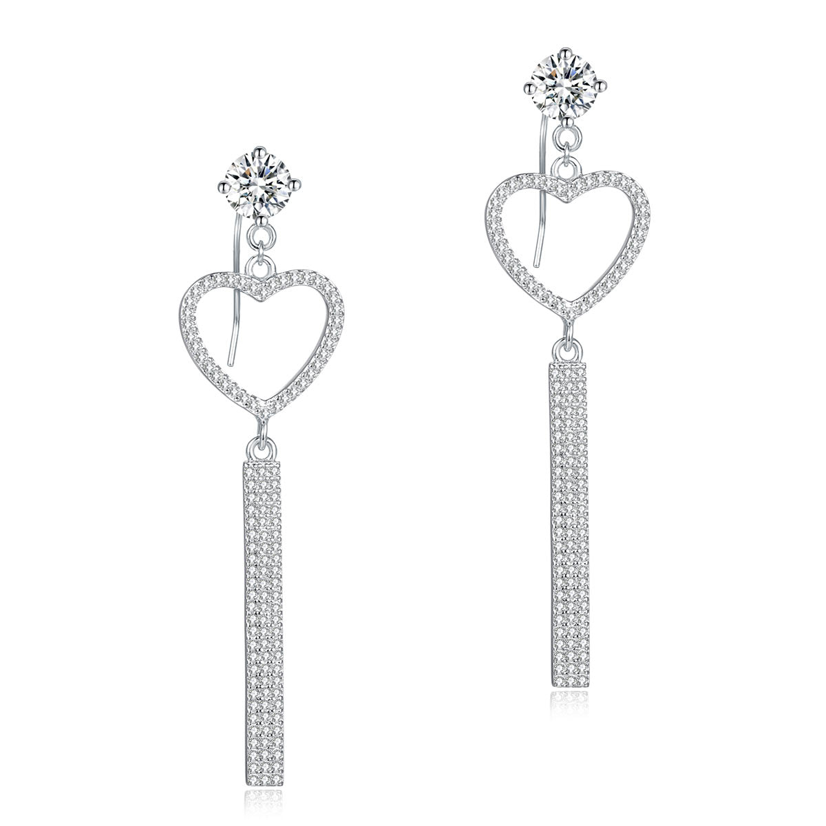 Dangle Heart Luxury Solid 925 Sterling Silver Earrings for Wedding Party XFE8154