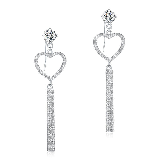 Dangle Heart Luxury Solid 925 Sterling Silver Earrings for Wedding Party XFE8154