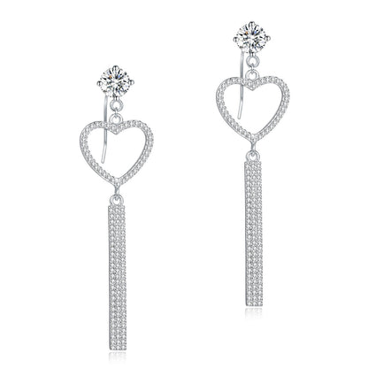Dangle Heart Luxury Solid 925 Sterling Silver Earrings for Wedding Party XFE8154