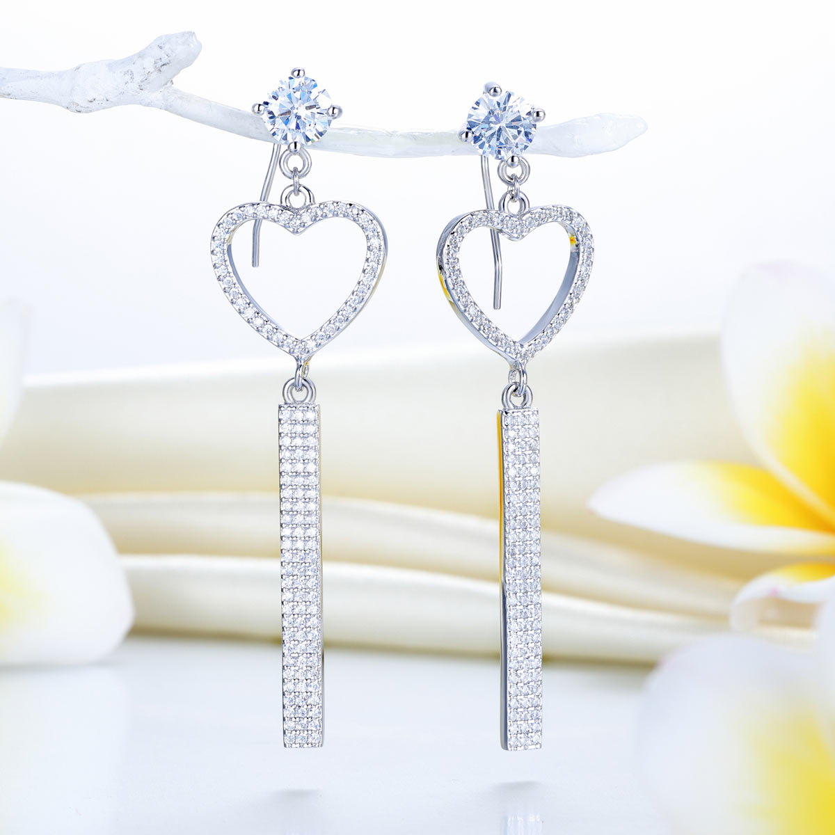 Dangle Heart Luxury Solid 925 Sterling Silver Earrings for Wedding Party XFE8154