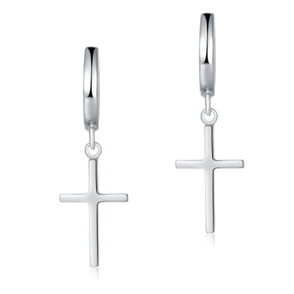 Solid 925 Sterling Silver Dangle Cross Earrings XFE8160