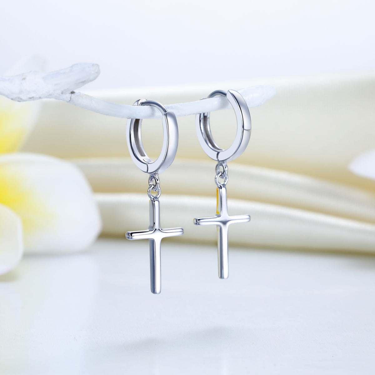 Solid 925 Sterling Silver Dangle Cross Earrings XFE8160