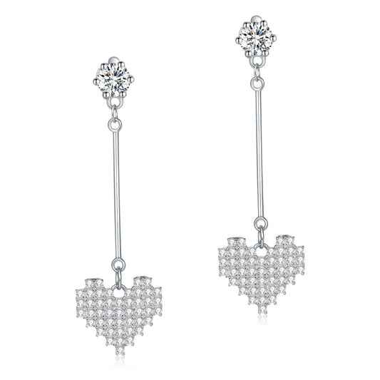 Dangle Heart Solid 925 Sterling Silver Earrings Evening / Fashion Bridal Bridesmaid XFE8163