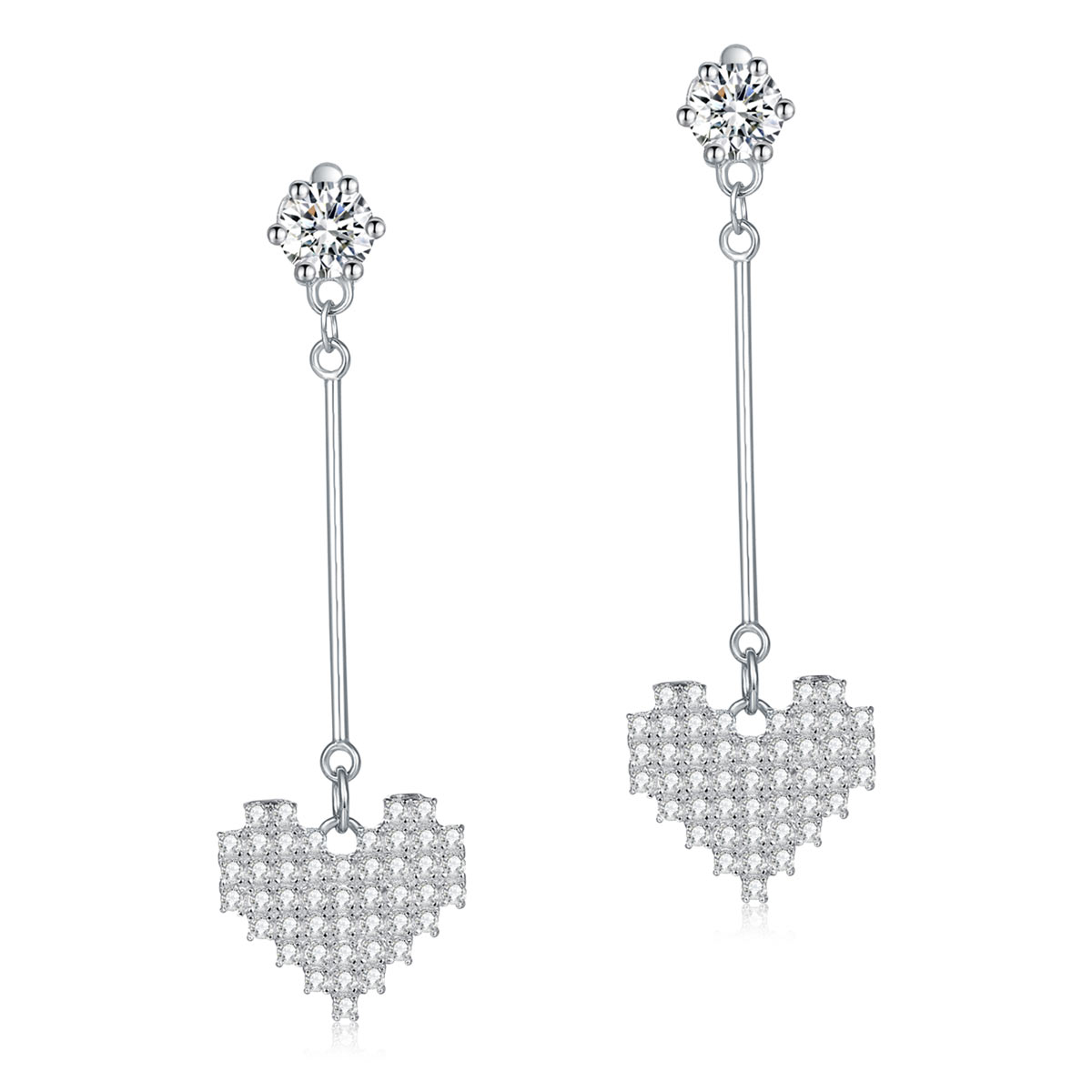 Dangle Heart Solid 925 Sterling Silver Earrings Evening / Fashion Bridal Bridesmaid XFE8163