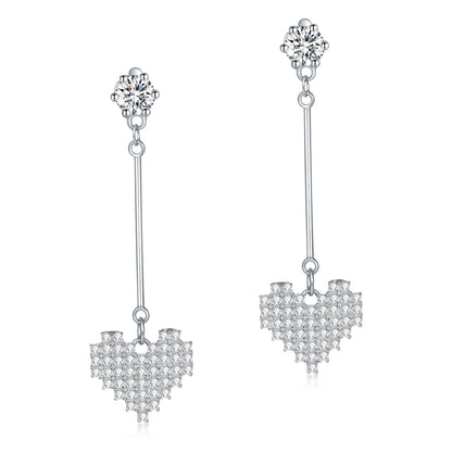 Dangle Heart Solid 925 Sterling Silver Earrings Evening / Fashion Bridal Bridesmaid XFE8163