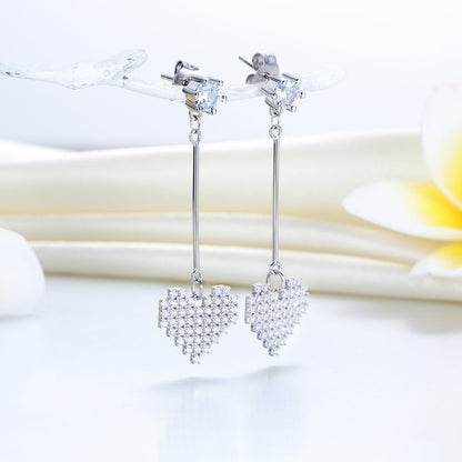 Dangle Heart Solid 925 Sterling Silver Earrings Evening / Fashion Bridal Bridesmaid XFE8163