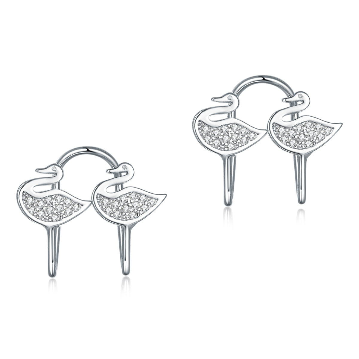 Solid 925 Sterling Silver Clip on Earrings Swan XFE8166