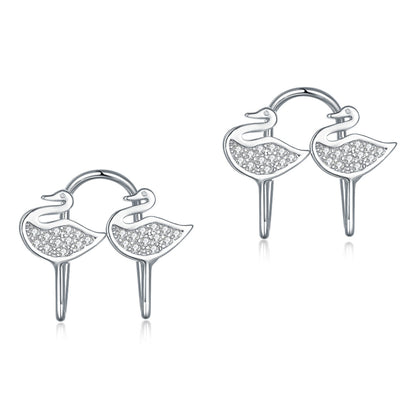 Solid 925 Sterling Silver Clip on Earrings Swan XFE8166