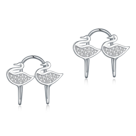 Solid 925 Sterling Silver Clip on Earrings Swan XFE8166